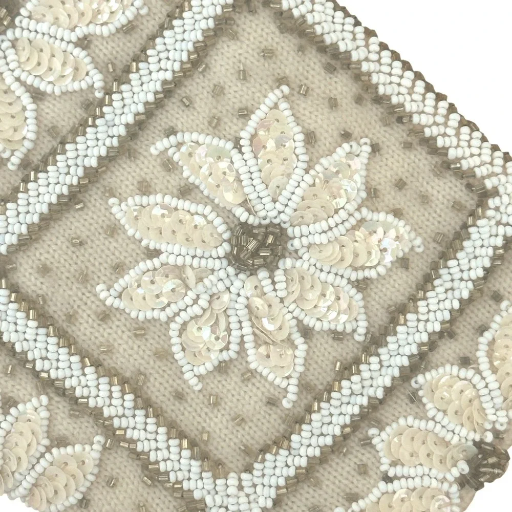 Gene Shelly's Boutique Internationale Vintage MCM Beaded Sweater Cream White‎